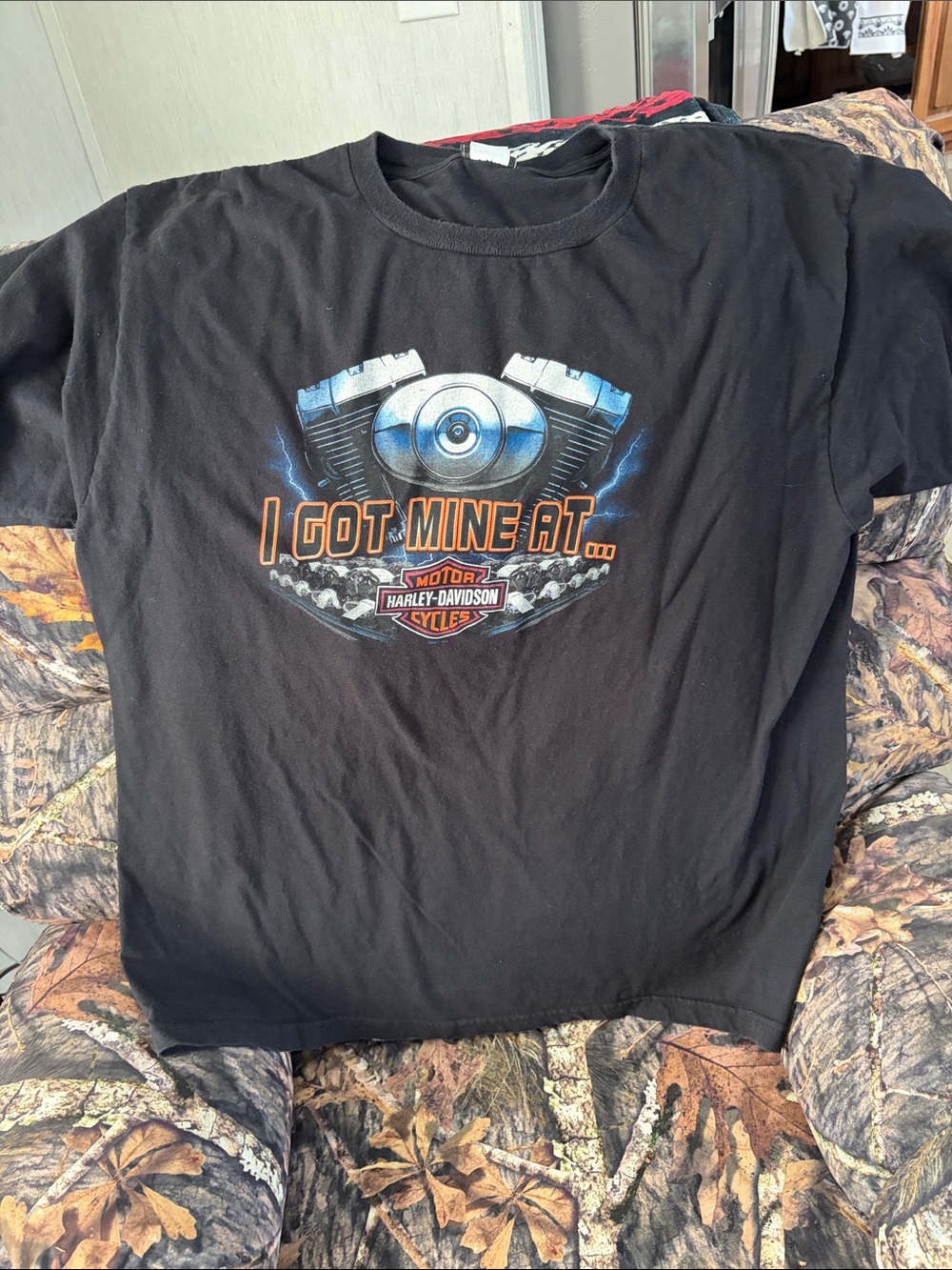 Harley-Davidson Black Short-Sleeve Tee with Orange & Blue Engine Graphic